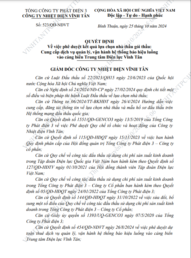 Binh Thuan: Cty Thai Hung trung goi thau hon 6 ty tai Nhiet dien Vinh Tan