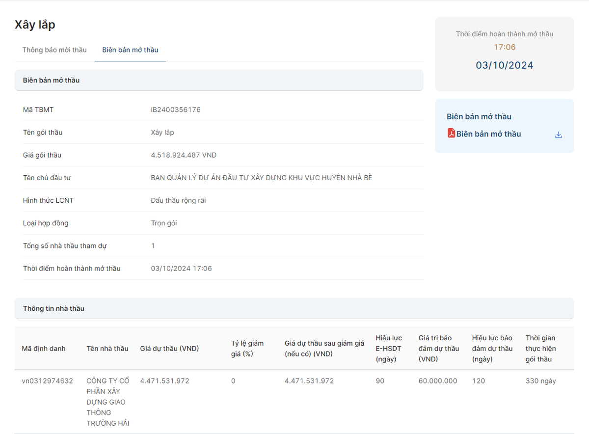 TP HCM: Duy nhat Cty giao thong Truong Hai du goi nang cap hem 484