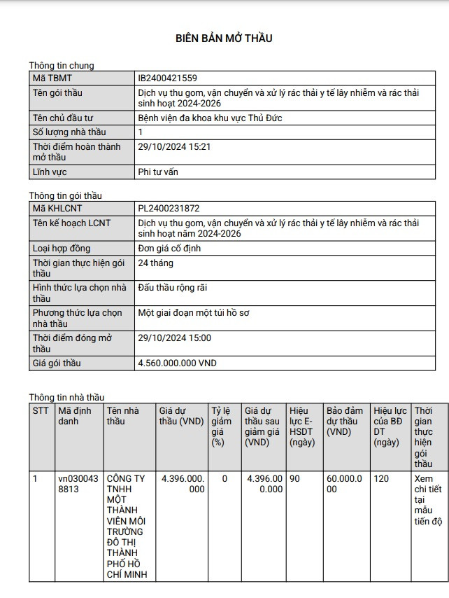 TP HCM: 1 nhà thầu dự gói thu gom rác thải y tế tại BV Thủ Đức TP HCM: 1 nha thau du goi thu gom rac thai y te tai BV Thu Duc
