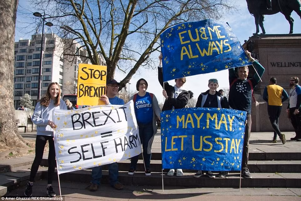 Những biểu ngữ phản đối việc Anh rời khỏi EU tràn ngập các con đường. Ảnh Daily Mail