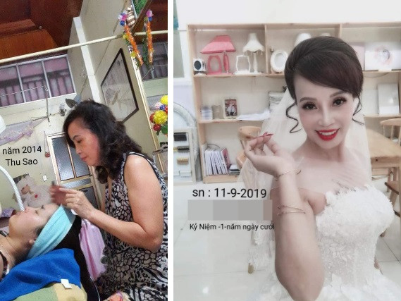 Mới đây cô dâu Thu Sao đã khiến nhiều người ngỡ ngàng khi lộ ảnh mặt mộc cách đây 6 năm. Trong hình có thể thấy cô đã có nhiều dấu hiệu tuổi tác, nếp nhăn, da sạm...