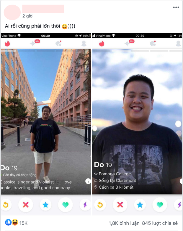 Mới đây, nhiều cư dân mạng đã tấp nập share một tài khoản Tinder được cho là của thần đồng Đỗ Nhật Nam. Nhiều người tỏ ra bất ngờ khi không nghĩ cậu bé gây sốt mạng xã hội năm nào giờ đã là một thanh niên "cao to" đủ tuổi trưởng thành.