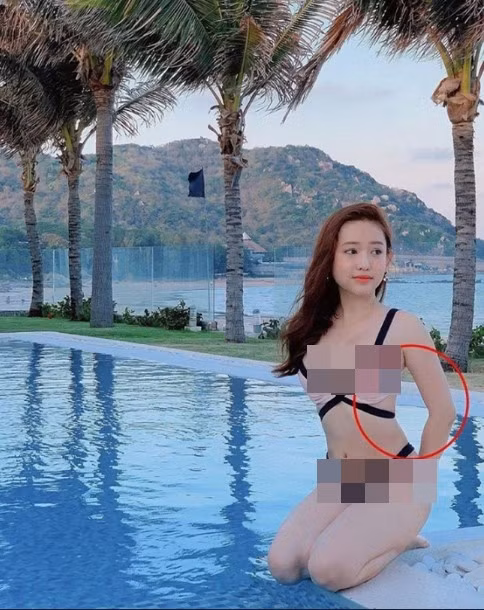 Ngay đến cả thành bể bơi cũng méo mó vì hot girl Cà Mau chỉnh ảnh quá tay.