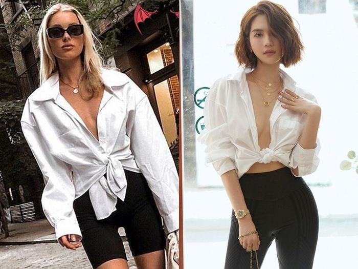Dù set đồ giống với cách phối của "thiên thần nội y" Elsa Hosk đến 90%, Ngọc Trinh vẫn được khen ngợi.