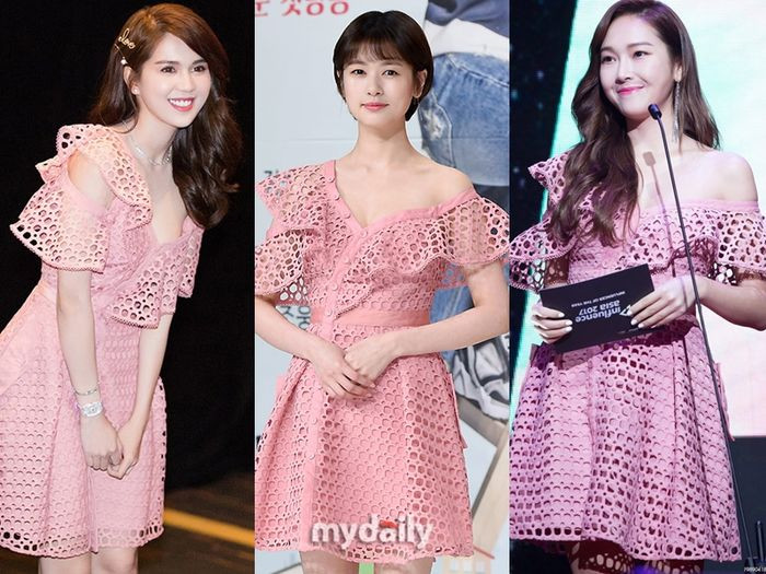 Ngọc Trinh đụng hàng váy hiệu với hai mỹ nhân Hàn là Jung So Min và Jessica Jung và được khen tấm tắc là không hề thua kém.