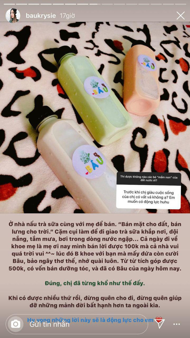 Trước kia, Bâu từng chia sẻ cô nàng từng kinh doanh bán hàng online cùng mẹ để kiếm thêm thu nhập. Tốt nghiệp cấp 3, cô nàng không tiếp tục học Đại học mà tập trung vào kinh doanh vì tự nhận thấy bản thân lười học, giỏi kinh doanh.