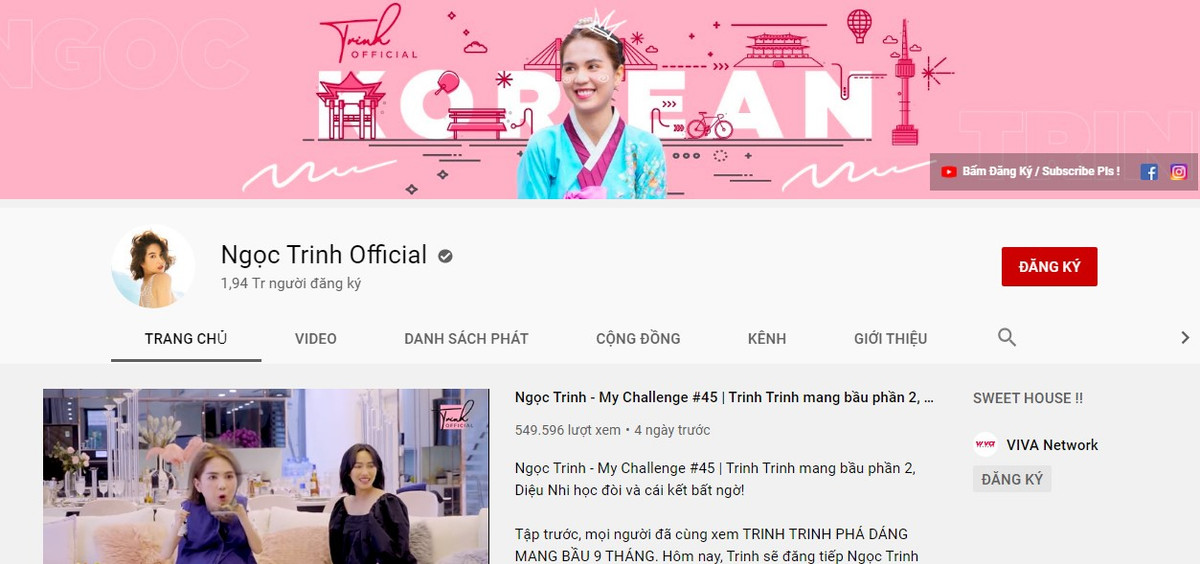 Hiện tại, riêng kênh Youtube của Ngọc Trinh đã có hơn 1,9 triệu triệu lượt theo dõi. Mỗi clip đăng tải đều cán mốc triệu view trong thời gian ngắn và liên tục có mặt trong Top trending.