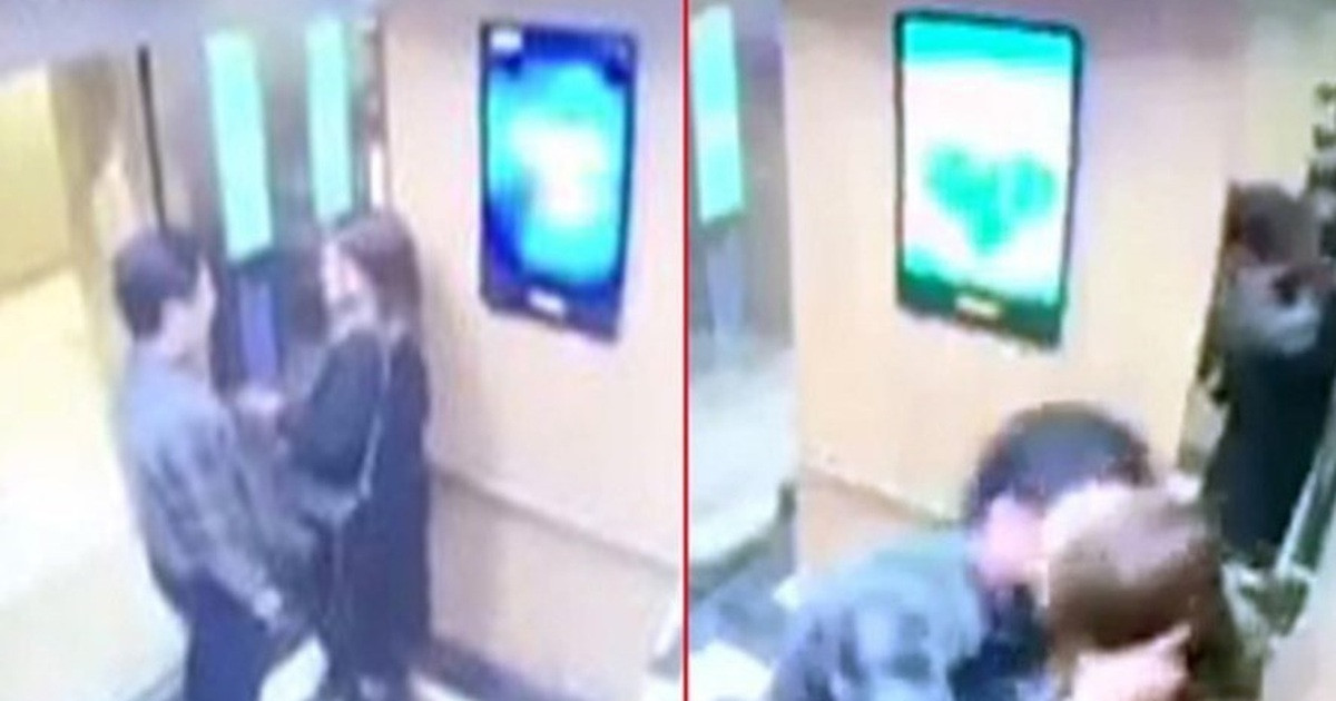 Người phụ nữ đi trong thang máy bị một người đàn ông cướng hôn.