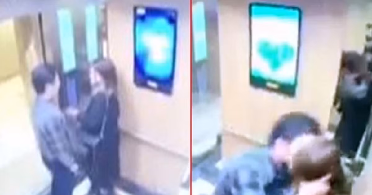 Người phụ nữ đi trong thang máy bị một người đàn ông cướng hôn.