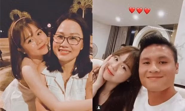 Sự xuất hiện của mẹ Huỳnh Anh tại sân Hàng Đẫy để cổ vũ cho con rể tương lai lập tức gây chú ý. Có thể thấy, đây là lần đầu tiên mẹ Huỳnh Anh ra sân cổ vụ Quang Hải lại còn gặp gỡ trực tiếp "thông gia".