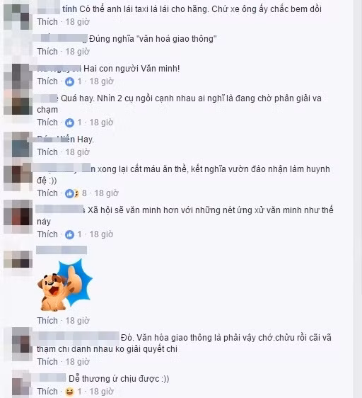 Thành viên N.Q.P thì nêu quan điểm: "Văn hóa giao thông là phải vậy chứ. Chửi rồi cãi vã thậm chí đánh nhau cũng không giải quyết được gì". "Hi vọng ở đâu cũng có cách giải quyết đẹp như này", nickname H.Tran thì viết.