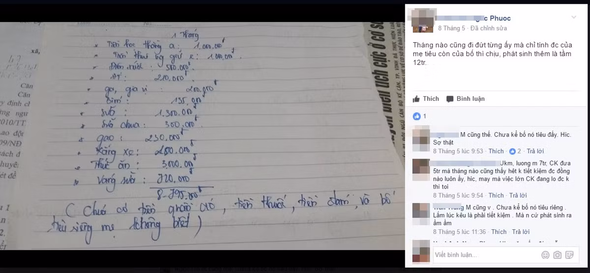 Phần đông các mẹ lên mạng "than trời" rằng đã chi tiêu rất tiết kiệm rồi nhưng chi phí hàng tháng cũng phải gần 10 triệu đồng.