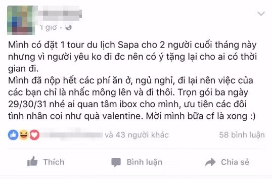 Chưa kịp vui mừng, hý hửng thì đã phải thất vọng khi biết bị ăn "quả lừa". Ảnh chụp màn hình FB.