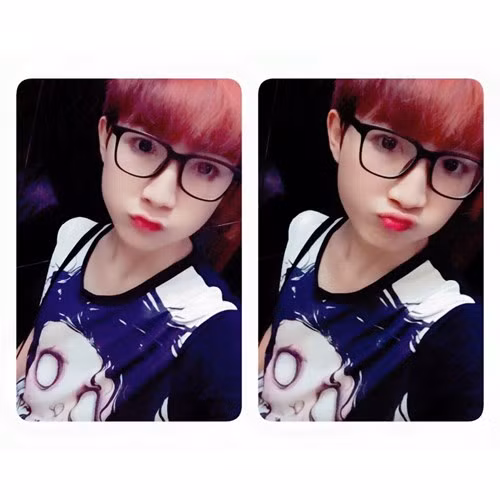 Chỉ cần một bộ tóc giả, một đôi lens mắt và một ít son, Ngọc Trinh đã có thể “hô biến” khuôn mặt mình thành một cô nàng xinh xắn, đáng yêu.