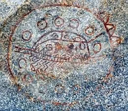 Cụ thể, trên vách đá bên trong hang động có xuất hiện hình tròn tranh vẽ độc lạ với các họa tiết mô tả các bộ phận lạ bên trong. Nguồn ảnh: ufosightingshotspot.