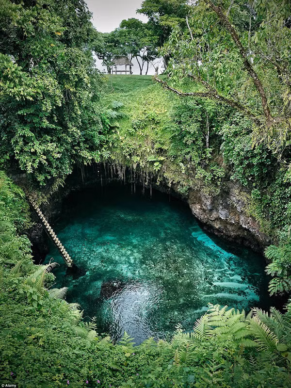 Hồ To Sua (Samoa) Hồ To Sua nằm gần bờ biển phía nam của hòn đảo núi lửa Upolu ở Samoa. Hồ có độ sâu 30m và sở hữu làn nước trong vắt. Hồ bơi tự nhiên đẹp tuyệt vời này được hình thành từ một lần núi lửa phun trào. (Nguồn Oddee)