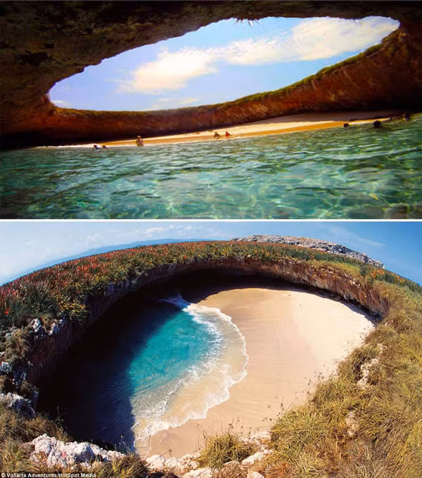Hồ Marieta Islands (Mexico) Bể bơi tự nhiên nằm trong quần đảo Marieta được bao bọc bởi “bức tường” đá khổng lồ, nó nằm tách biệt và có riêng một hệ sinh thái biển vô cùng độc đáo. Được biết, quần đảo Marieta nằm chỉ vài dặm ngoài khơi bờ biển của Mexico, gần vịnh Bandera. Quần đảo này được hình thành từ kết quả của hoạt động núi lửa. (Nguồn Oddee) 