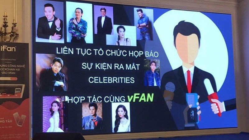 Lời kêu gọi đầu tư của iFan và sử dụng hình ảnh nhiều sao nổi tiếng để câu khách. Ảnh: Reatimes.vn.