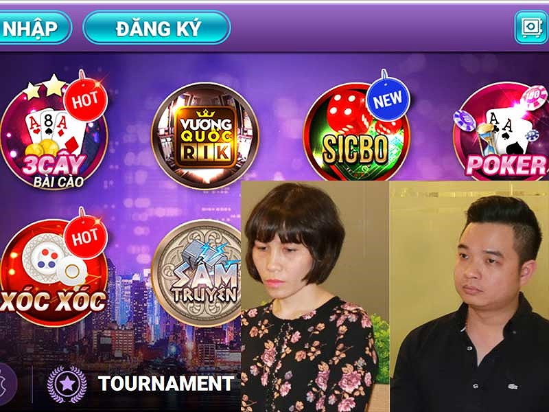 Một cổng game đánh bạc. Bị can Châu Nguyên Anh và Phạm Quang Minh (giám đốc điều hành, giám đốc kinh doanh Công ty Cổ phần Thanh toán điện tử VNPT) bị bắt giữ. Ảnh: CA