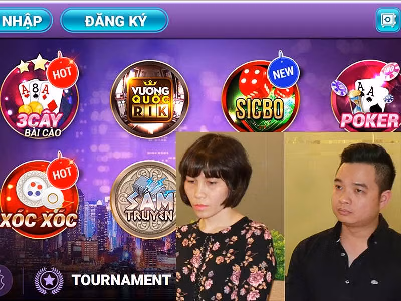 Một cổng game đánh bạc. Bị can Châu Nguyên Anh và Phạm Quang Minh (giám đốc điều hành, giám đốc kinh doanh Công ty Cổ phần Thanh toán điện tử VNPT) bị bắt giữ. Ảnh: CA