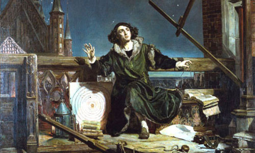 Tranh vẽ Copernicus đang làm việc.