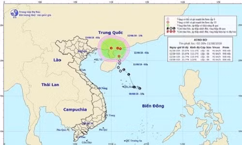 Ap thap nhiet doi tren Bien Dong di chuyen theo huong Bac