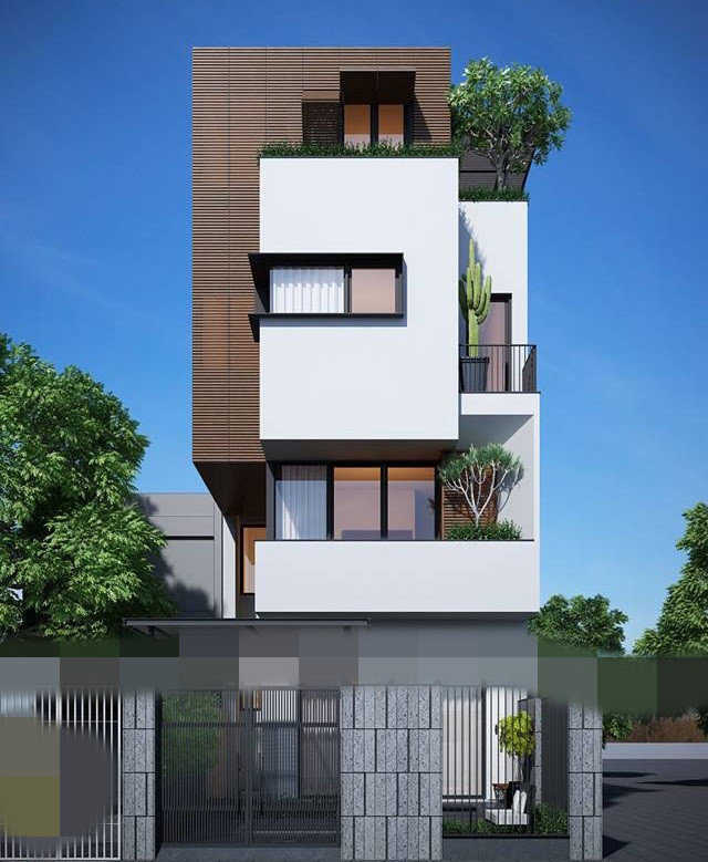 Nhà ống ấn tượng với việc sắp xếp những khối hình hợp lý. Cửa sổ được thiết kế xen kẽ, sử dụng chất liệu kính tạo cảm giác khá rộng. Ảnh: Thietkehoanggia.