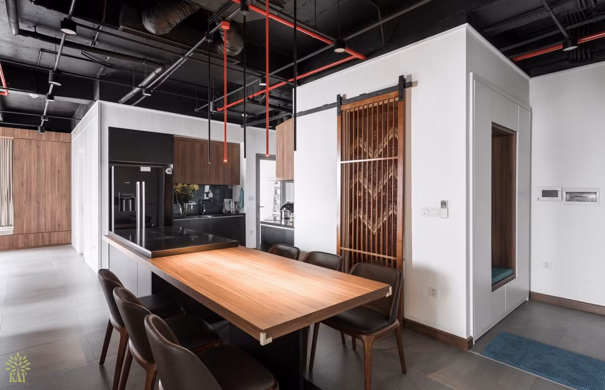 Nội thất phòng bếp mang đậm phong cách công nghiệp.