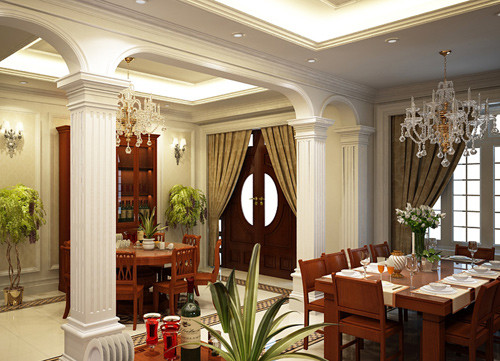 Phòng ăn được bố trí trên tầng 2 của ngôi biệt thự vườn.