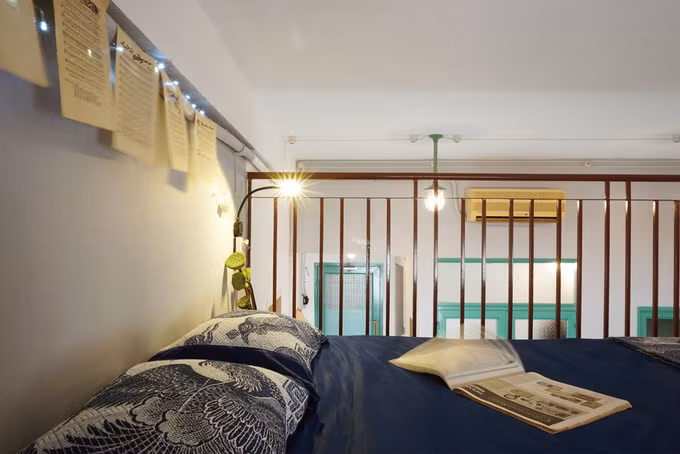 Gác xép 7m2 được sử dụng làm phòng ngủ.