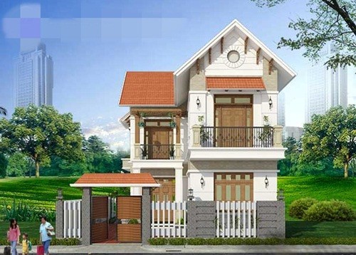 Vẻ đẹp hiện đại mà truyền thống của biệt thự mái thái bắt nguồn từ những hình khối trúc vuông vắn. Các mảng tường đã được cách điệu chia thành các ô để tạo điểm nhấn. Ảnh: Thietkenhadepaau.