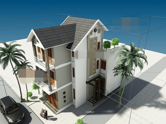 Công trình được thiết kế mái dốc theo lối kiến trúc hiện đại. Các chi tiết đơn giản vẫn tạo được sự hài hòa cân đối trên nền tông mầu tươi sáng nhẹ nhàng. Ảnh: Kientaoviet.