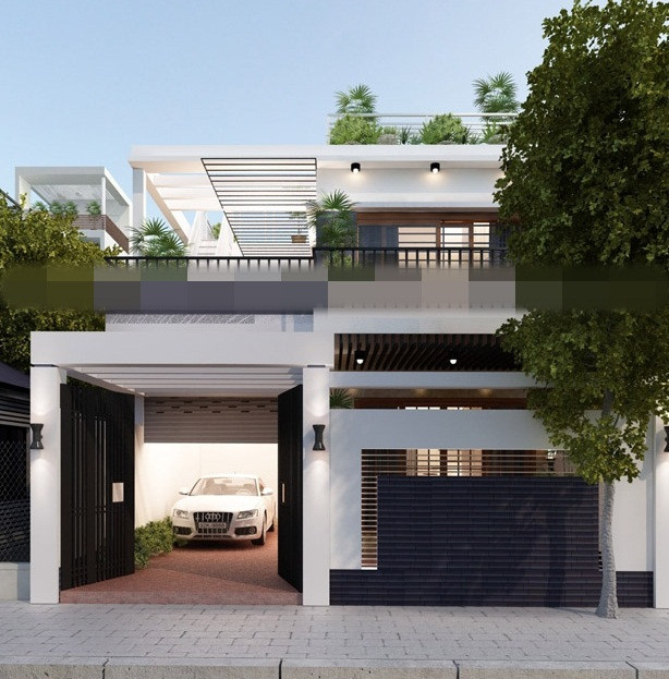 Biệt thự phố hiện đại với không gian sân vườn, cây xanh rộng thoáng. Ảnh: Thietkenhadepanviet.