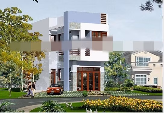 Biệt thự 2 tầng tạo ấn tượng bởi sự thuần khiết từ gam màu nhẹ nhàng. Màu trắng làm nền nổi bật lên tông màu xanh da trời bình yên. Ảnh: Houseland.