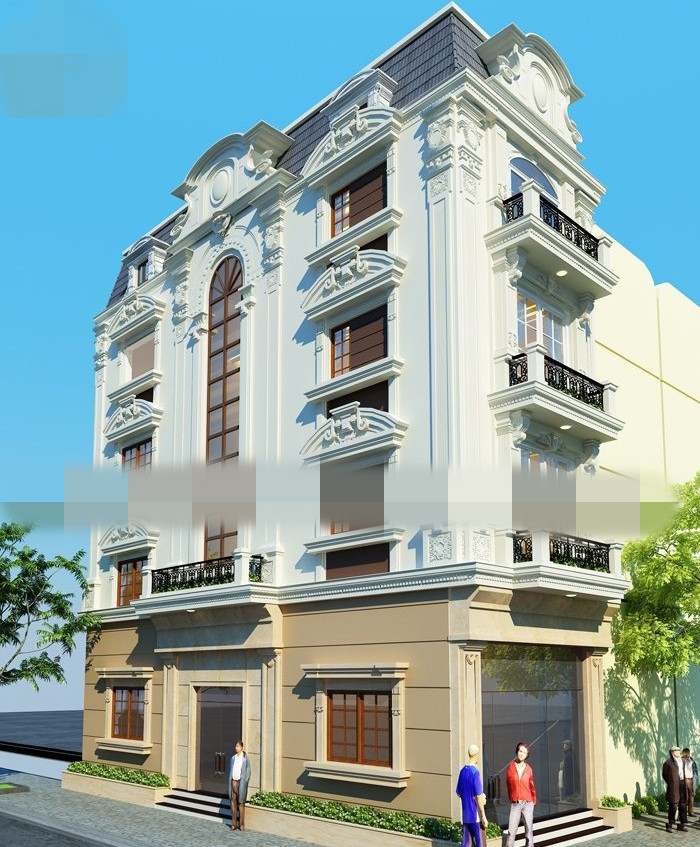 Mẫu nhà phố giả biệt thự cổ điển với ưu điểm hai mặt tiền rộng. Ảnh: Greenhouse.