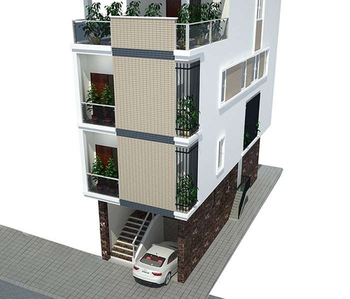 Tầng 1 được chia thành tầng hầm để xe và tầng lửng. Ảnh: Ktshanoi.