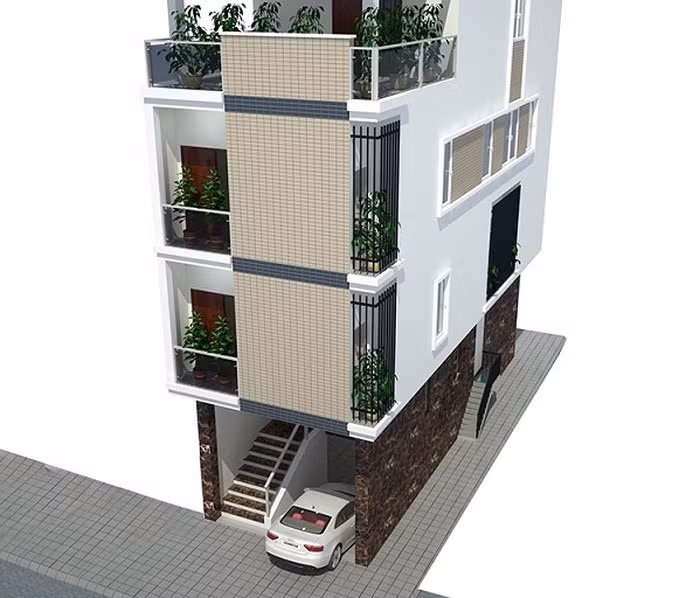 Tầng 1 được chia thành tầng hầm để xe và tầng lửng. Ảnh: Ktshanoi.