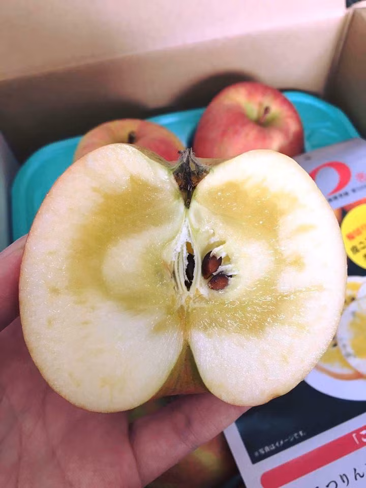 Phần lõi chứa mật có hình dáng lạ mắt, trong veo khiến nó có tên gọi là táo mặt trời. Ảnh: Vinfruits.