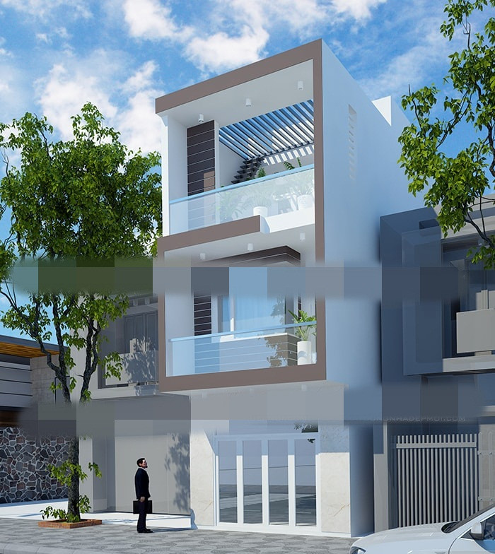 Gam màu trắng nhã nhặn cùng đá ốp trang trí màu dịu nhẹ mang đến vóc dáng tinh tế và thanh lịch cho công trình. Ảnh: Xaydungnhadepmoi.