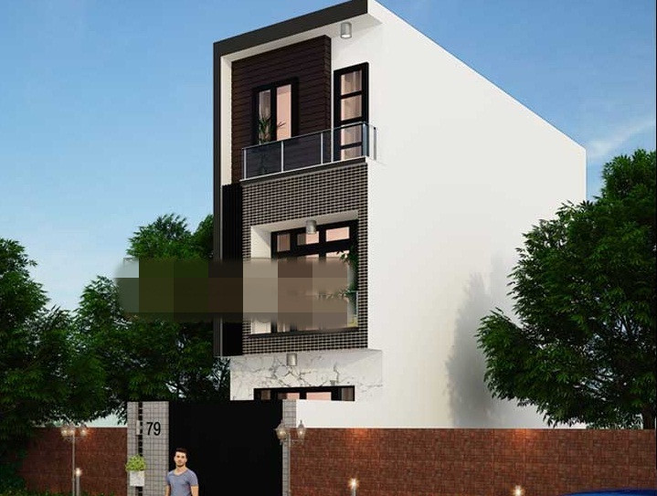 Nhà phố 3 tầng tạo được sự cân đối, vừa tầm mắt. Những ô cửa kính rộng đón nắng, gió cho không gian bên trong. Ảnh: Nhadepmoi.