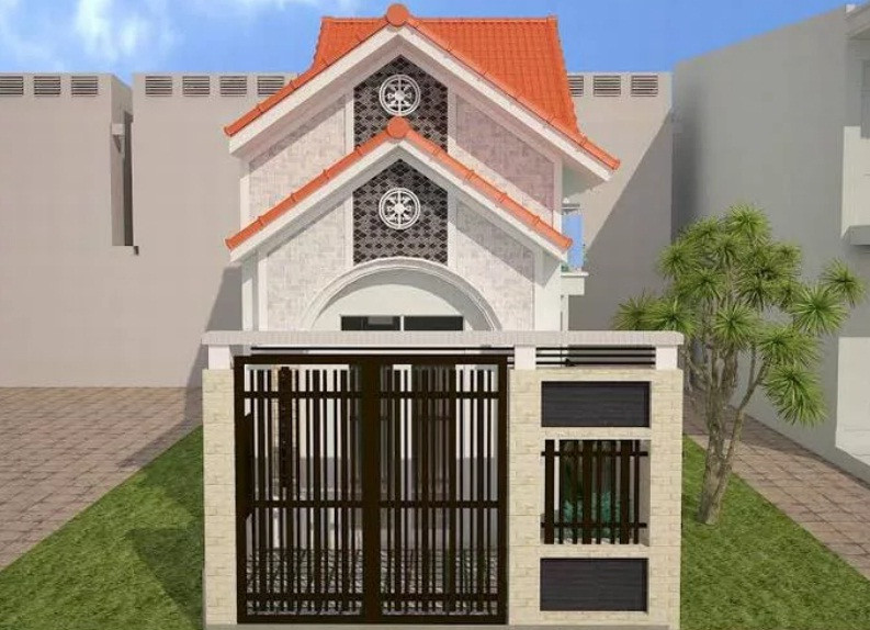 Thiết kế nhà phố nhỏ kiểu nhà gác lửng mái thái hiện đại, bao gồm 2 phòng ngủ. Ảnh: Thietkenhadepmoi.