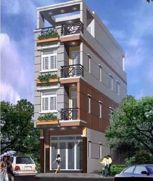 Nhà phố 4 tầng sở hữu không gian sống lý tưởng với ban công xanh mướt ở mỗi tầng. Ảnh: Internet.