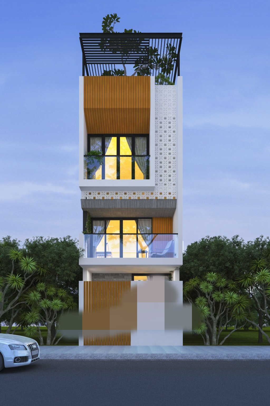 Sự pha trộn hài hòa của màu trắng tinh khôi với chút cánh gián của gỗ làm tăng thêm phần sang trọng cho ngôi nhà. Ảnh: Kientrucmoi.