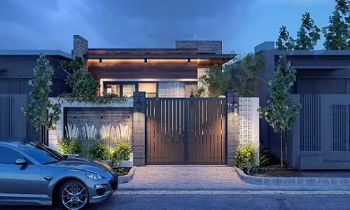 Nằm tại Tô Hiệu, Quận Hà Đông (Hà Nội), căn biệt thự vườn 1 tầng của chị Hảo khiến người qua đường chú ý bởi thiết kế đơn giản nhưng hiện đại.