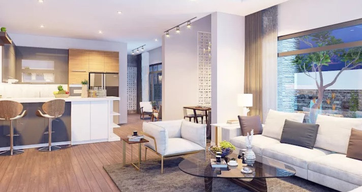 Cạnh đó là khu vực bếp thiết kế nhỏ, gọn và tiện nghi.