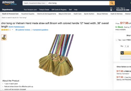 Chổi đót Việt Nam từng được bán 15 - 19 USD (tương đương 360.000- 460.000 nghìn đồng) trên Amazon. Ảnh: Thethaovanhoa.