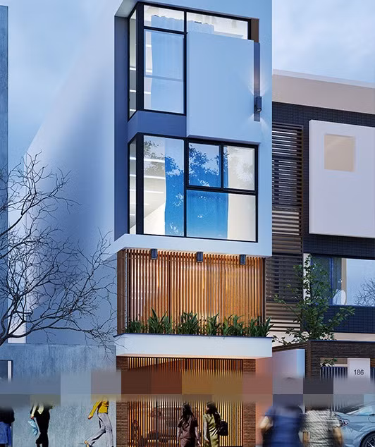 Nhà ống 4 tầng sáng tạo trong thiết kế mặt tiền, tạo tính thẩm mỹ tinh tế đến không ngờ. Ảnh: Housevn.