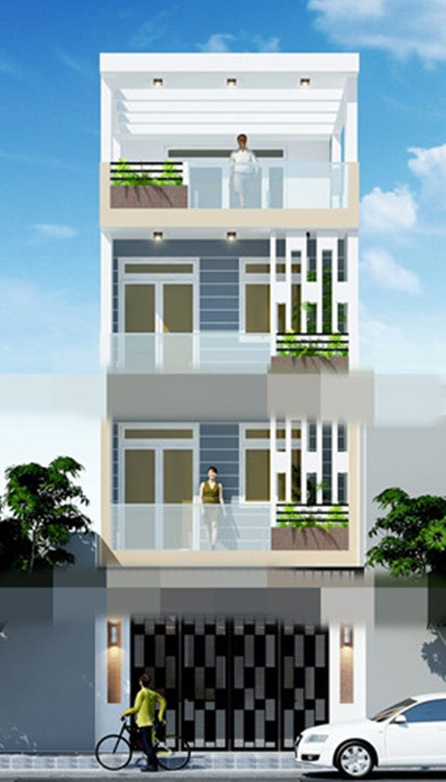 Ngoại thất công trình mang dáng vẻ hiện đại, trang nhã nhờ sự kết hợp của gam màu trắng xám chủ đạo. Ảnh: Namlongcons.