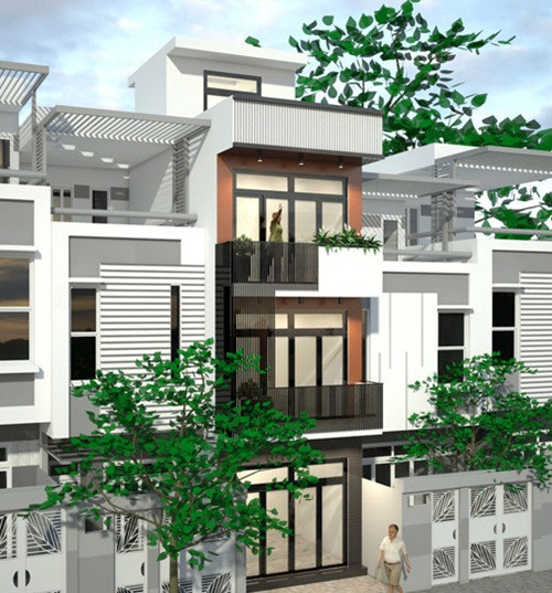 Công trình nhà phố có phối cảnh mặt tiền đơn giản, hiện đại. Ảnh: Anthuanphuoc.