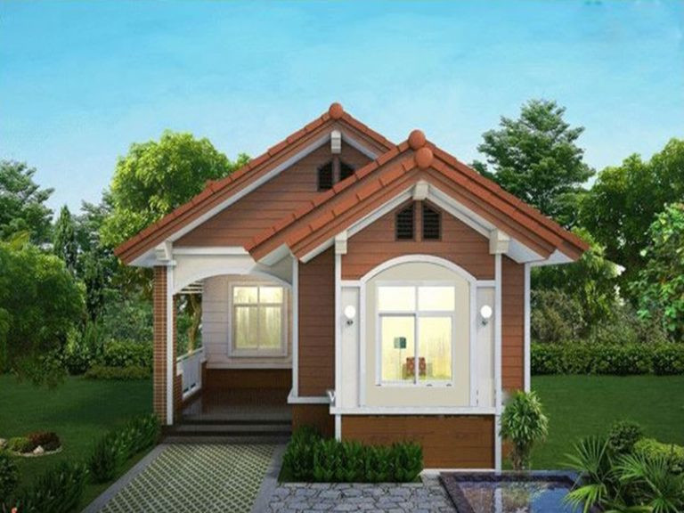 Căn nhà như một biệt thự vườn thu nhỏ đầy đủ tiện nghi. Bên ngoài được thiết kế cổ điển, tường lát gạch màu vân gỗ gần gũi. Ảnh: Tintuckientruc.